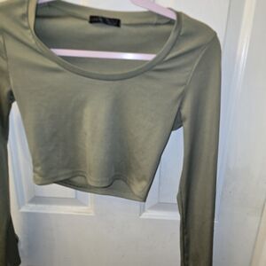 Love Tree Sage Green Long Sleeve Crop Top